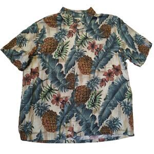 CAMPIA MODA easy care Hawaiian Aloha Shirt Green Brown Pineapples Men's size XL